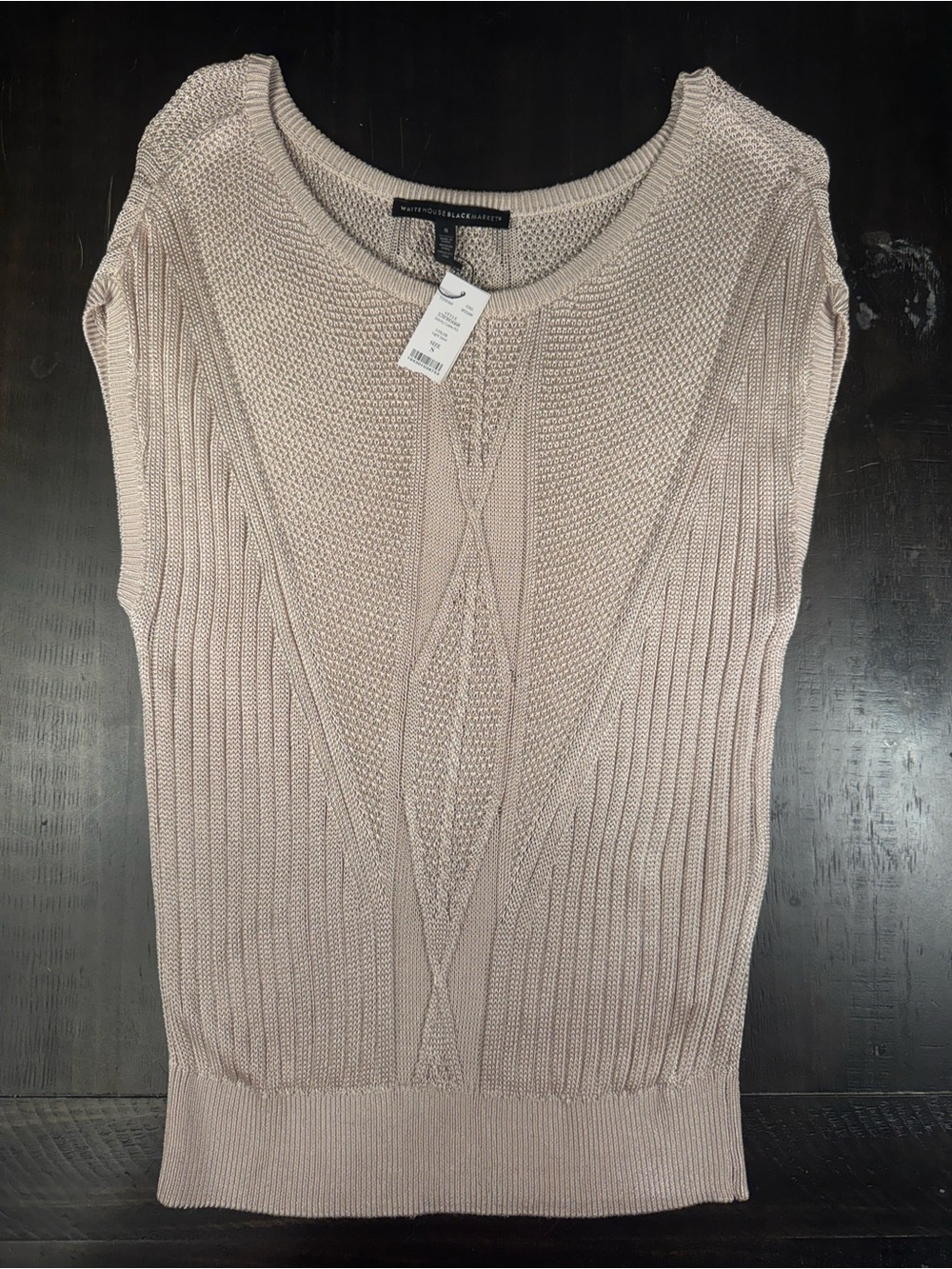 NWT White House Black Market Stitchy Cable Knit Sweater Vest Size S Light Sand